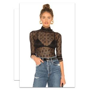 Free People Sweet Memories Black Sheer Lace Turtleneck Top
